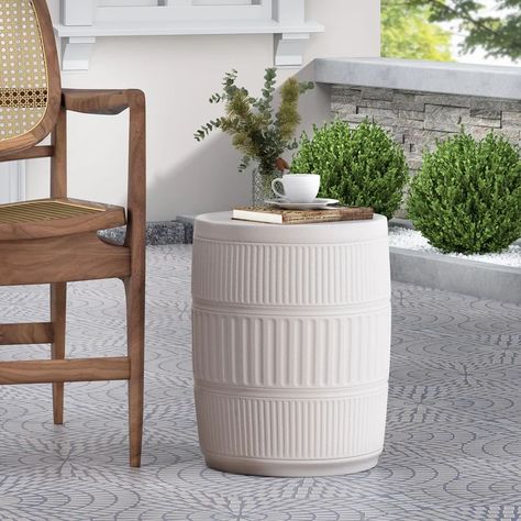 Lark Manor Stone/Concrete Side Table & Reviews | Wayfair Outdoor Patio Side Table, Concrete Side Table, Lightweight Concrete, Patio Side Table, Stone Concrete, Outdoor Side Tables, Glass End Tables, Square Side Table, Concrete Structure