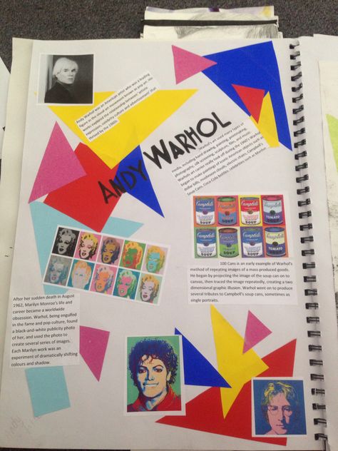 GCSE Andy Warhol Sketchbook page Pop Art Sketchbook, Gcse 3d Design Sketchbook, Sketchbook Presentation, A Level Art Sketchbook Pop Art, Pop Art Gcse Sketchbook, Andy Warhol Gcse Art, Andy Warhol Gcse Sketchbook, Andy Warhol Inspired Art, Gcse Art Final Piece Planning Page