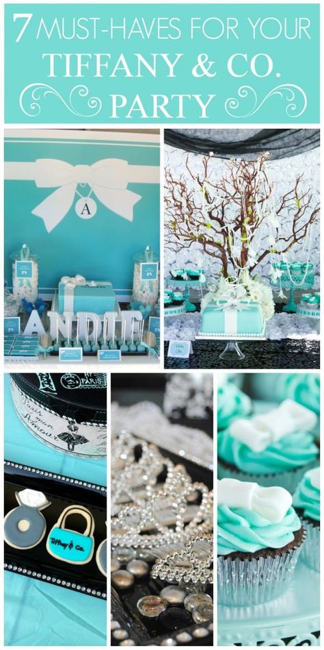 7 tips for having an amazing Tiffany & Co. party! Who doesn't love the classic glamour of Tiffany's! Breakfast At Tiffanys Party Ideas, Tiffany Blue Party, Party Breakfast, Tiffany Birthday, Tiffany Baby Showers, Breakfast Birthday, Party Website, Tiffany Theme, Tiffany Bridal Shower