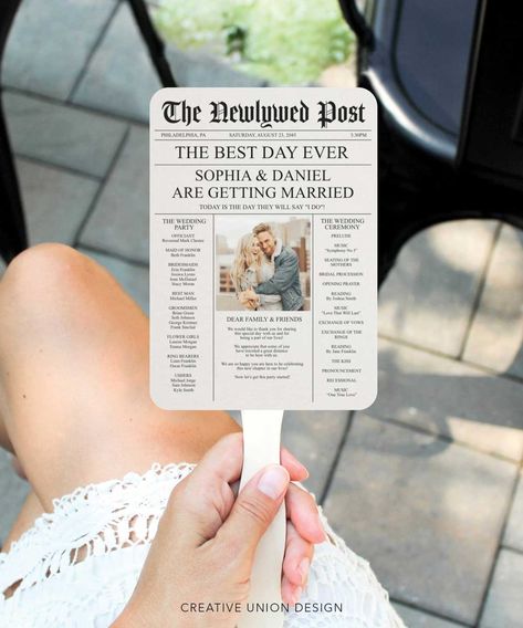 Newspaper Wedding, Newspaper Wedding Programs, Wedding Space, Wedding Newspaper, Printable Wedding Programs, Program Fans, White Weddings, Wedding Program Fans, Newspaper Template