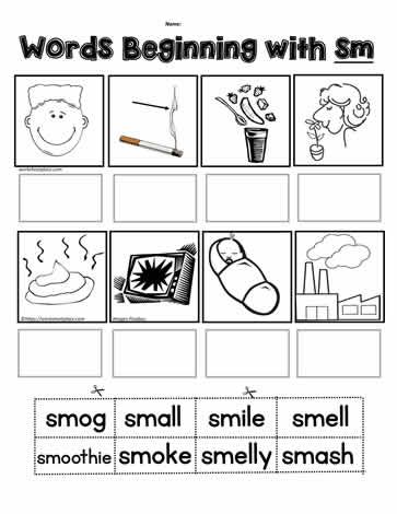 Cut n Paste sm Blends Blend Sounds, Blends Worksheets, Blending Sounds, Phonics Practice, Phonics Reading, Phonics Worksheets, Classroom Door, Preschool Learning Activities, Cut And Paste