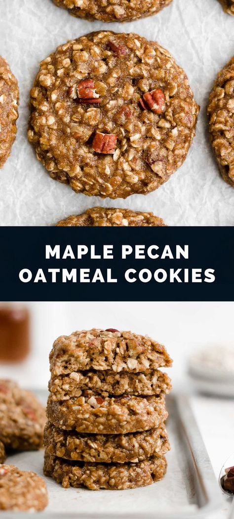 These healthy oatmeal cookies taste AMAZING!! They’re really soft & chewy with lots of sweet maple flavor. SO cozy & comforting!! The pecans add a fun pop of flavor & crunch too. SO good! They just might be the BEST oatmeal cookies I’ve ever had! [AD] @bobsredmill ♡ maple pecan cookies recipe. healthy oatmeal cookies low calorie. maple pecan cookies healthy. maple oatmeal cookies recipe. healthy oatmeal cookies clean eating. maple cookies soft easy. Cookies Low Calorie, Maple Pecan Oatmeal, Maple Oatmeal Cookies, Maple Cookies Recipe, Pecan Oatmeal Cookies, Maple Pecan Cookies, Pecan Recipes Healthy, Maple Syrup Cookies, Pecan Oatmeal