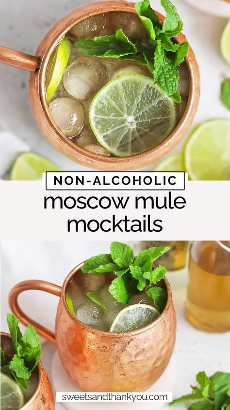 Moscow Mule Non Alcoholic, Virgin Moscow Mule Recipe, Virgin Mule Recipe, Moscule Mule Recipe, Party Drink Non Alcoholic, Mocktails Ginger, Ginger Beer Mocktail Non Alcoholic, Non Alcoholic Moscow Mule, Mule Mocktails