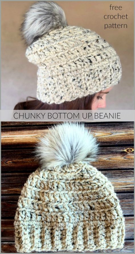 Chunky Bottom Up Beanie Crochet Pattern | Hooked on Homemade Happiness Crochet Baby Hats Free, Chunky Beanie Crochet Pattern, Bulky Yarn Patterns, Crochet Baby Hats Free Pattern, Bulky Yarn Crochet, Chunky Crochet Hat, Chunky Yarn Crochet, Crochet Beanie Pattern Free, Crochet Garments