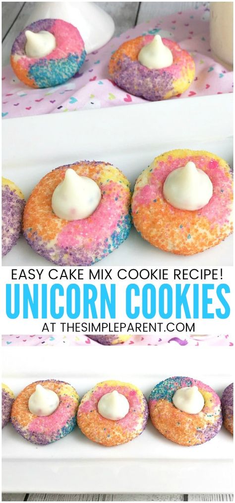 Cookies Unicorn, Unicorn Poop Cookies, Easy Unicorn Cake, Unicorn Birthday Party Cake, Cake Mix Cookie, Unicorn Food, Unicorn Desserts, Unicorn Themed Birthday Party, Kiss Cookies