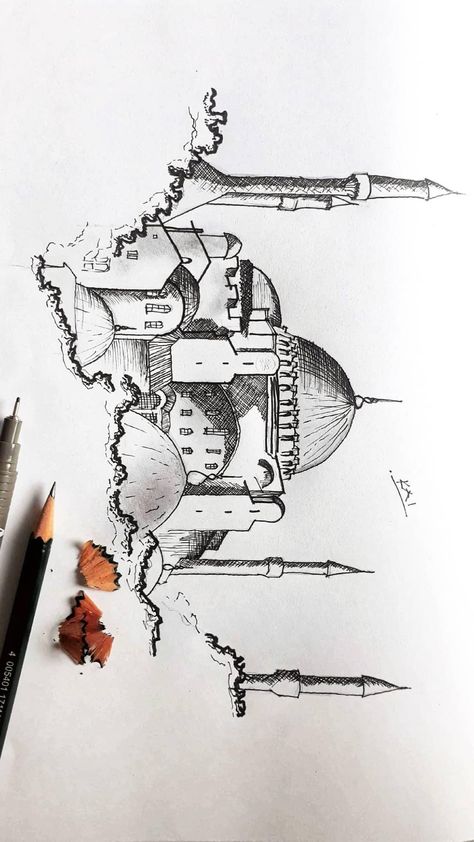 Matka Drawing, Istanbul Sketch, Mosque Sketch, Mosque Drawing, Istanbul Mosque, Basic Art Techniques, Aesthetic Sketch, Spiritual Photos, Human Figure Sketches