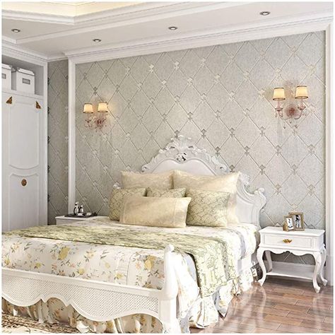 QIHANG European Modern Simple 3D Non-Woven Imitation Deerskin Wallpaper Living Room TV Background Diamond Lattice Pattern Wall Paper Roll 1.73'(0.53m)32.8'(10m)=57 sq.ft(5.3m2) (Light Gray) - - Amazon.com French Country Wallpaper, Damask Wall, 3d Wallpaper Living Room, European Modern, Simple Bedroom Design, Bedroom Interior Design Luxury, Luxury Bedroom Master, Tv Background, Bedroom Bed Design