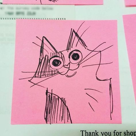 Sticky Note Drawings, Sticky Note Art, Cats Draw, Note Drawing, Cat Draw, Doodles Art, Note Doodles, Cat Drawings, Cat Doodle