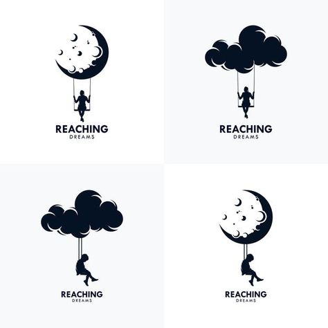 Reaching dreams logo design template | Premium Vector #Freepik #vector #logo #moon #kids #silhouette Dream Design Graphic, Sky Logo Design, Kids Branding Design, Sky Logo, Clever Logo Design, Baby Logo Design, Dream Logo, Kindergarten Projects, Go Logo