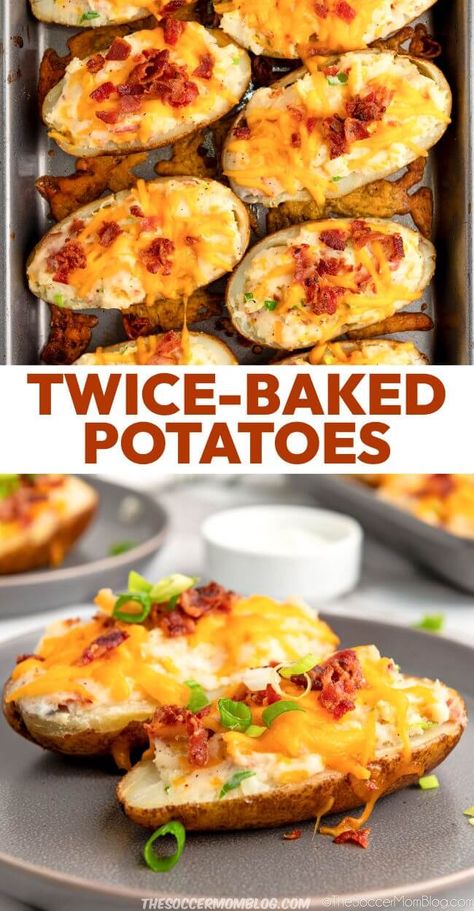 Easy Twice Baked Potatoes, Twice Baked Potatoes Recipe, Crispy Potato Skins, Baked Potato Skins, Big Tasty, Delicious Appetizers, Baked Potato Recipes, Best Appetizer Recipes, Easy Side Dish