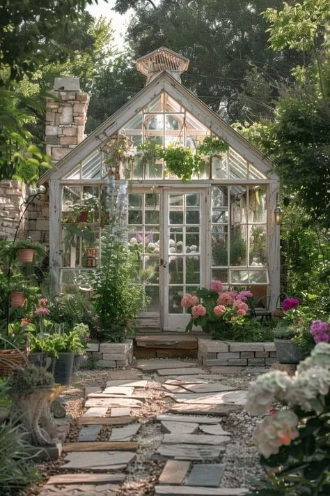 Cottage Garden Greenhouse, Greenhouse Patio, Solarium Room, Rustic Greenhouses, Beauty Humor, Victorian Greenhouses, Notion Inspo, Outdoor Greenhouse, Winter Gardens