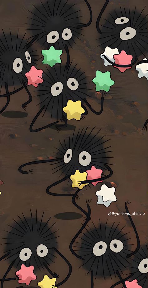 Soot Sprite Painting, Soot Sprite Wallpaper, Sprites Studio Ghibli, Nerdy Wallpaper, Totoro Soot Sprites, Totoro Wallpaper, Butterfly Wall Art Diy, Ghibli Tattoo, Soot Sprites