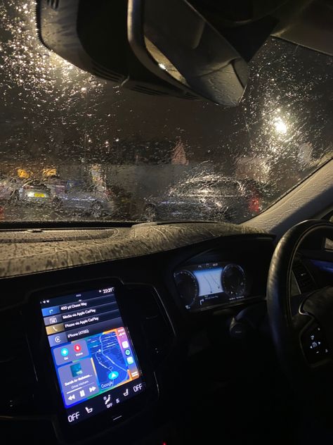 Rainy. Car. Volvo. Rain vibes. Night car. Rainy Night Car Snap, Rainy Car Window Aesthetic, Rainy Night Car, Night Car Pics, Rainy Car Ride, Rain Vibes, Car Snaps, Night Rides Car, Rain Date