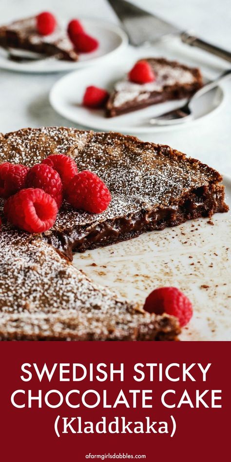 essy chocolate desserts to make at home Swedish Sticky Chocolate Cake, Dessert With Few Ingredients, Kladdkaka Recipe, Sticky Chocolate Cake, Gooey Chocolate Cake, Swedish Chocolate, Desserts With Few Ingredients, International Desserts, Easy Chocolate Desserts