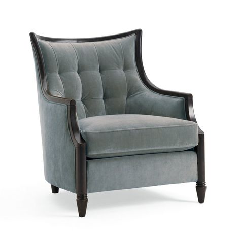 Filmore Armchair Blue Upholstered Chair, Classic Armchair, Furniture Design Chair, Luxury Chairs, Upholstered Chair, Wood Arm Chair, Blue Chair, Exposed Wood, Classic Furniture