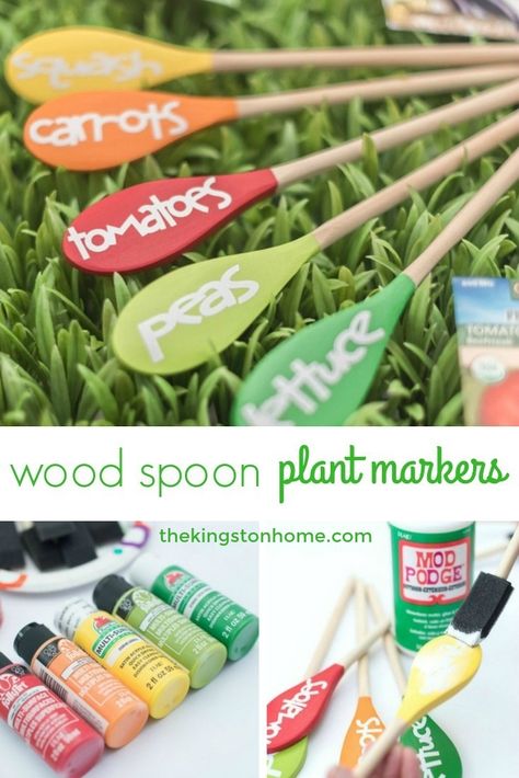 Wood Spoon Garden Markers - The Kingston Home: With some inexpensive spoons and acrylic paint you can create colorful wood spoon garden markers for your garden that are practical as well as pretty! via @craftykingstons Spoon Garden Markers, Garden Markers Diy, Diy Marker, Garden Labels, Diy Outdoor Decor, Garden Markers, Plant Markers, Wood Spoon, Garden Signs