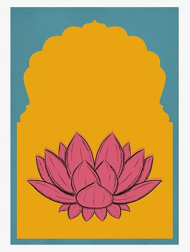 Indian Lotus Illustration, Pichwai Art Paintings Lotus, Indian Lotus Painting, Diwali Graphic Design, Diwali Illustration Art, Jharoka Painting, Rajasthani Illustration, Jharoka Art, Chumbak Prints