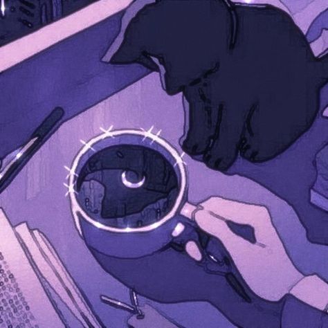 Purple Anime, Purple Aesthetic Background, Purple Vibe, Lavender Aesthetic, Dark Purple Aesthetic, Purple Themes, A Black Cat, Purple Cat, Aesthetic Images