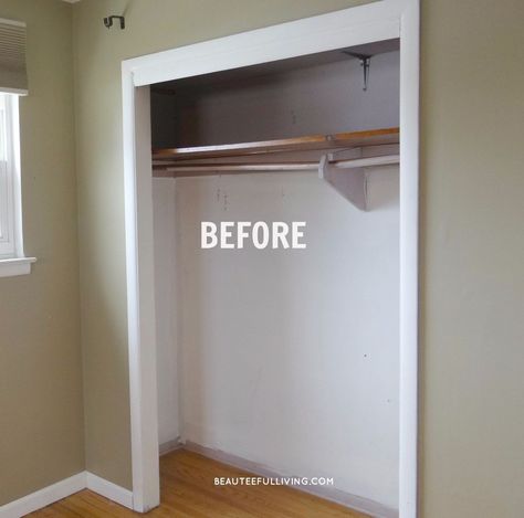 Before I had my bedroom closet updated, I thought having a "walk-in" closet was the only way my husband and I could share a closet. Turned out, we just needed a… Closet Minimalista, Bifold Doors Makeover, Cheap Closet, Make A Closet, Closet Redo, Closet Door Makeover, Custom Closet Design, Bifold Barn Doors, Reach In Closet