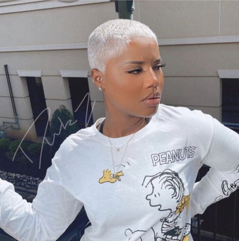 Short Curly Platinum Blonde Hair Black Women, Gray Short Hair Black Women, Platinum Twa Black Women, Spike Pixie Haircut, Ash Blonde Short Hair Black Women, Platinum Buzzcut Women, Blonde Fade Black Women, Fades For Women Hairstyles Black, Short Platinum Blonde Hair Black Women