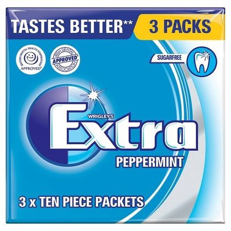 WRIGLEY'S EXTRA PEPPERMINT GUM 3 PACK Extra Peppermint Gum, Extra Gum, Kids Party Bags Fillers, Heart Wedding Favors, Party Bags Kids, Retro Sweets, Kids Candy, Gum Arabic, Chewing Gum