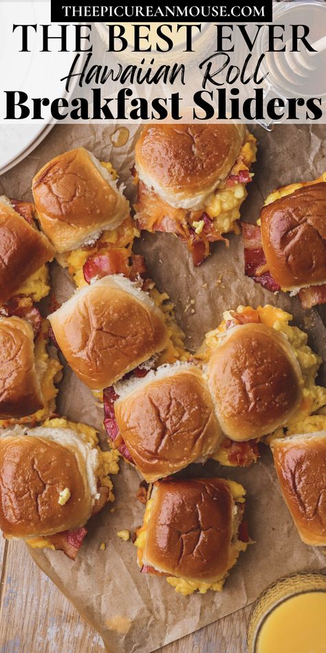 Hawaiian Roll Breakfast Sliders, Hawaiian Roll Breakfast, Hawaiian Breakfast, Sliders Recipes Hawaiian Rolls, Breakfast Sliders, Rolled Sandwiches, Hawaiian Roll, Applewood Bacon, English Afternoon Tea