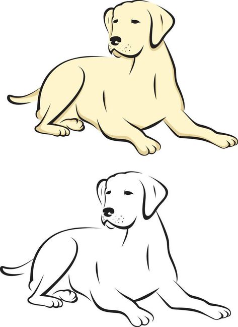 Labrador retriever dog sitting or lying on floor vector illustration Dog Drawing Sitting, Dog Laying Down Drawing Reference, Laying On Lap Drawing, Dog Sitting Illustration, Dog Lying Down, Dog Sitting Drawing, Labrador Drawing, Labrador Illustration, Sitting Drawing