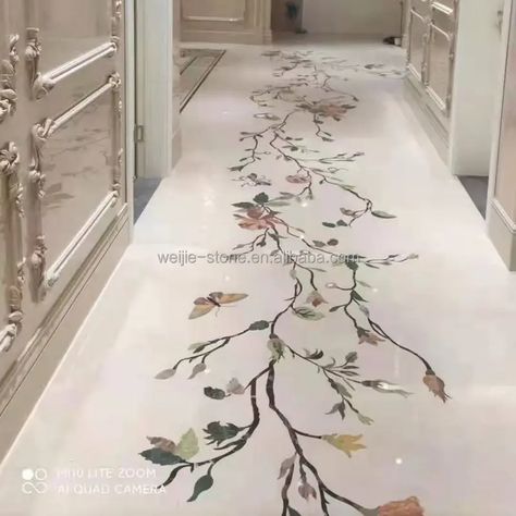 Wooden Marble Flooring, Marble Inlay Floor Patterns, Floor Inlay Design Patterns, Water Jet Marble Design, Waterjet Marble Design, Cream Marfil Marble, Waterjet Marble Medallion, French Flooring, Stairs Marble