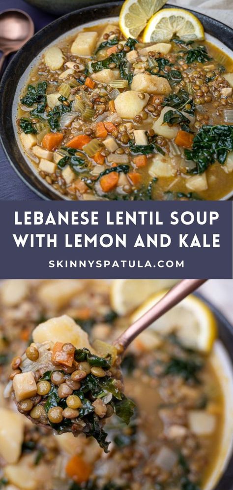 Kale Lemon Soup, Lebanese Soup, Lemon Lentil Soup Recipe, Lentil Soup With Lemon, Ramadan Meals, Middle Eastern Lentil Soup, Heart Soup, Lentil Kale Soup, Lebanese Dishes