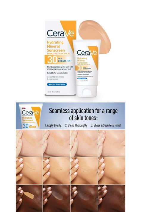 CeraVe Hydrating Mineral Sunscreen with Sheer Tint | Tinted Mineral Sunscreen with Zinc Oxide & Titanium Dioxide | Blends Seamlessly For Healthy Glow | Tinted Moisturizer with SPF 30 | 1.7 Fluid Ounce Tinted Mineral Sunscreen, Beach Glow, Tinted Spf, Zinc Oxide, Titanium Dioxide, Face Hydration, Moisturizer With Spf, Mineral Sunscreen, Broad Spectrum Sunscreen