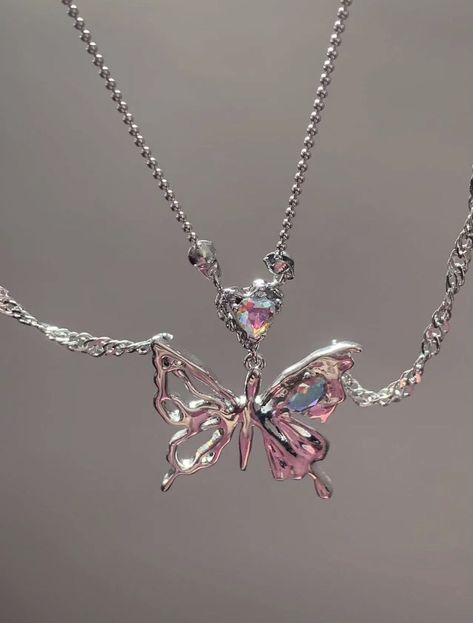 Korean Necklace, Ethereal Jewelry, Moon Necklace Silver, Pretty Jewelry Necklaces, Magical Jewelry, Jewelry Accessories Ideas, Fancy Jewellery, Butterfly Jewelry, Fancy Jewelry