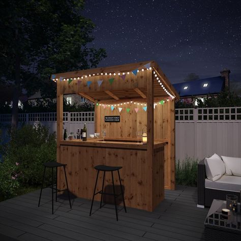 Decorate With Lights, Outside Bars, Backyard Bar, Wooden Counter, Home Coffee Bar, Counter Design, Serving Drinks, Garden In The Woods, Garden Buildings