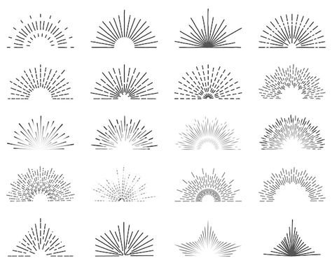 Set of twenty line light rays. sun burst... | Premium Vector #Freepik #vector #sun-line #vintage-sunburst #starburst #sunburst Help Tattoo, Sun Rays Tattoo, Roots Tattoo, Ray Tattoo, Light Tattoo, Memphis Pattern, Sun Tattoos, Hand Poked Tattoo, Full Body Tattoo