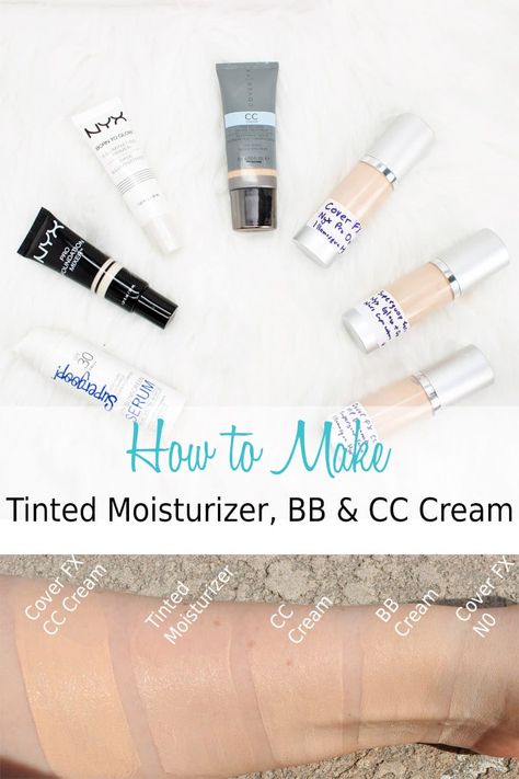 How to Make Your Own Tinted Moisturizer, DIY BB Cream and CC Cream - If you're pale you struggle to find a match in these products so I show you how to DIY. Diy Cc Cream, Best Drugstore Tinted Moisturizer, Drugstore Tinted Moisturizer, Diy Bb Cream, Diy Makeup Foundation, Moisturizer Diy, Diy Highlighter, Diy Makeup Recipe, Homemade Face Moisturizer