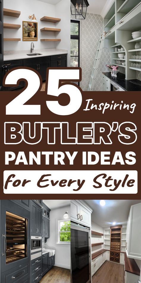 25 Inspiring Butler's Pantry Ideas for Every Style - Addicted To Organization Open Shelves Butlers Pantry, Kitchen With Butlers Pantry Behind, Butlers Pantry With Ice Maker, Walk In Pantry Coffee Bar, Butlers Pantry Shelving Ideas, Butlers Pantry Open To Kitchen, Modern Butlers Pantry Ideas, Butler’s Pantry Cabinets, Best Pantry Ideas