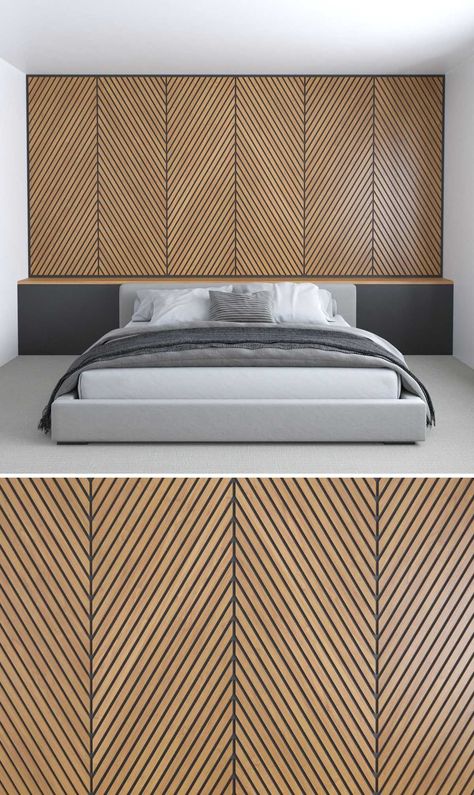 Wood Slat Ceiling, Wall Behind Bed, Wood Feature Wall, Accent Wall Design, Wooden Wardrobe Design, Wood Wall Design, Wood Accent Wall, Accent Wall Bedroom, Curved Walls