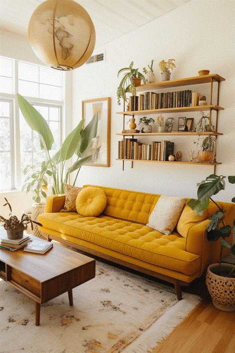 Muted Eclectic Living Room, Vibrant Color Interior Design, Colorful Boho Design, Living Room Decor Cozy Colorful, Lived In Living Room Decor, Boho Interior Style, Vibrant Living Room Decor, Hang Out Room Decor, Gold Sofa Living Room Color Schemes