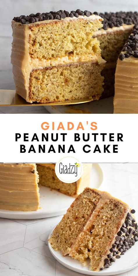 This is such a fun and festive cake, with the flavor of peanut butter throughout both the cake and the frosting – and a generous sprinkling of mini chocolate chips on top! The cream cheese peanut butter frosting is just perfection, too. For any banana or peanut butter lovers in your life, make them this peanut butter banana cake for their birthday! Banana Cake Peanut Butter Frosting, Healthy Peanut Butter Cake, Banana Cake Ideas, Banana Cake With Peanut Butter Frosting, Cream Cheese Peanut Butter Frosting, Banana Peanut Butter Cake, Peanut Butter Birthday Cake, Cream Cheese Peanut Butter, Oreo Milkshake