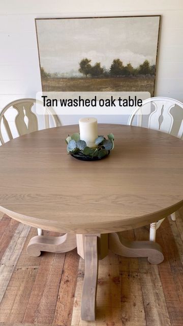 Refinish Oak Kitchen Table, Oak Dining Table Redo, How To Paint A Dining Table, How To Stain A Wood Table, Refinishing Old Oak Table, Redone Oak Table, Dining Table Makeover Before After, Diy Paint Kitchen Table, Refinished Round Oak Table