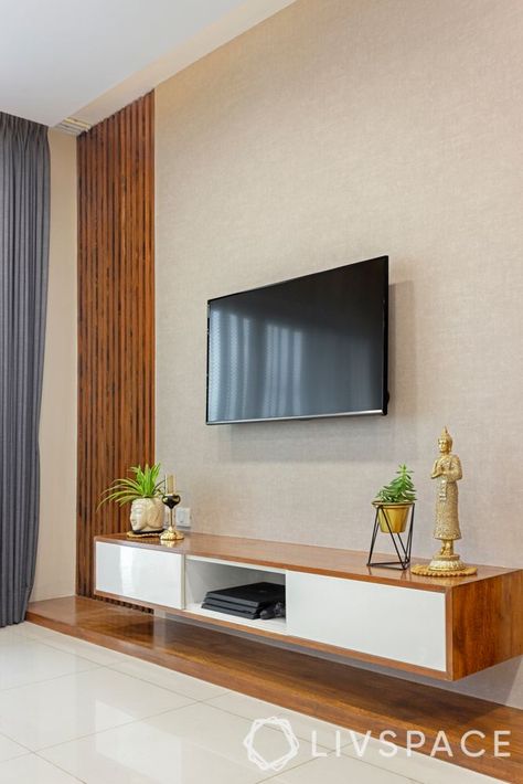 This Home Makes a Style Statement by Being Beautifully Basic Ruang Tv, Modern Tv Room, Modern Tv Unit Designs, Tv Unit Decor, Tv Unit Furniture Design, Modern Tv Wall Units, Tv Unit Interior Design, Modern Tv Units, Living Room Tv Unit Designs