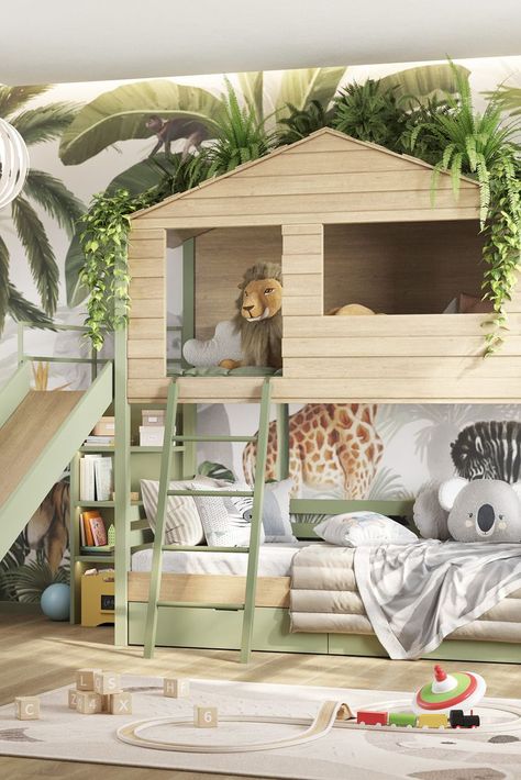 Kids Jungle Bedroom, Jungle Bedroom Kids, Jungle Theme Kids Room, Ideas For A Bedroom, Explorer Bedroom, Jungle Bedroom Theme, Jungle Theme Rooms, Kids Jungle Room, Jungle Themed Bedroom