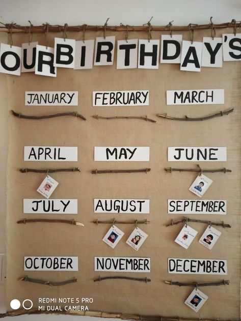 Regio Emilia Kindergarten, Nursery Birthday Board, Reggio Emilia Birthday Chart, Display Birthdays In Classroom, Early Childhood Education Classroom Decoration, Birthday Board Reggio Emilia, Class Birthdays Display, Nature Birthday Board Classroom, Natural Birthday Display Eyfs