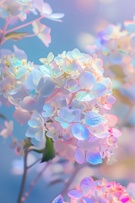 Refresh your iPhone and Android with this floral vibe! 📱🌿 Hydrangea Wallpaper Iphone, Pastel Floral Aesthetic, Holographic Flowers, Pastel Hydrangea, Bloom Wallpaper, Hydrangea Wallpaper, Dreamy Flowers, Attractive Wallpapers, Hydrangea Bloom