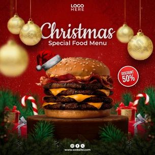 Christmas Food Social Media Post, Christmas Special Food, Christmas Social Media Design, Christmas Social Media Posts, Christmas Social Media Post, Christmas Social Media, Christmas Poster Design, Post Template Design, Food Discount