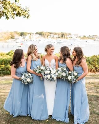 Dusty Blue Bridesmaid Dresses Real Weddings | Birdy Grey Bridesmaid Dresses Baby Blue, Country Wedding Dresses Bridesmaid, Baby Blue Bridesmaid Dresses, Grey Weddings, Country Bridesmaid Dresses, Dusty Blue Bridesmaid, Dusty Blue Dress, Mauve Bridesmaid Dress, Blue Winter Wedding