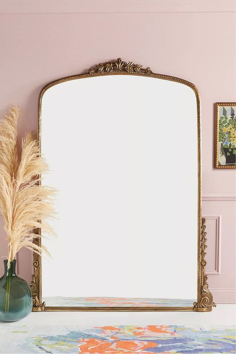 My favorite vintage gold mirror! Makes any room looks very chic, love the boho vibes. Definitely worth the investment Gleaming Primrose Mirror, Wall Mirror Decor Living Room, Primrose Mirror, Anthropologie Mirror, Corner Mirror, Statement Mirror, Grey Interior Design, Hanging Furniture, Interior Design Rustic