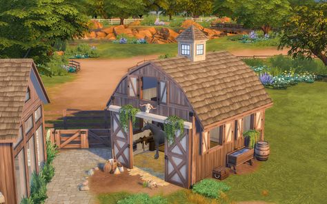 Sims 4 Chicken Coop Ideas, Sims 4 Stable Ideas, Sims 4 Stable Cc, Sims 4 Horse Stable, Sims 4 Ranch, Bloxburg Cottage, Sims 4 Cottage, Play Sims 4, Sims Builds