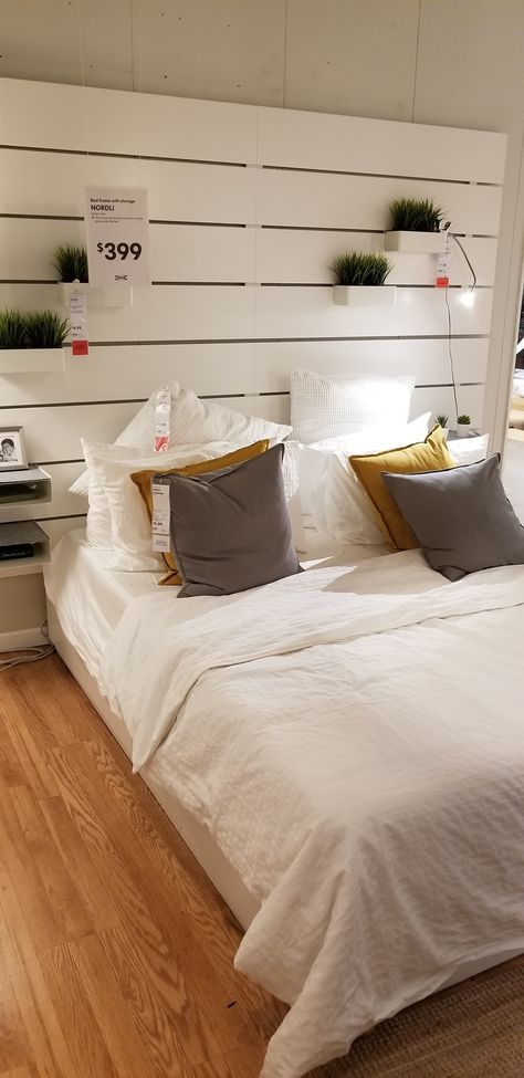 Ikea headboard stacked on top on each other. $800 per headboard with storage under the bed. Nordli Bed Ideas, Nordli Headboard Ideas, Nordli Bedroom Ideas, Nordli Ikea Headboard, Nordli Ikea Bed, Ikea Nordli Headboard, Ikea Nordli Bedroom Ideas, Ikea Nordli Bedroom, Nordli Ikea Hack Bed