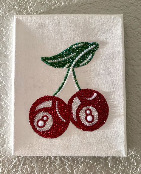 8x10in. 8 Ball cherry diamond painting. Easy Diy Tie Dye, Art Mini Toile, Rhinestone Projects, Diamond Picture, Art Mignon, Easy Canvas Art, Diamond Paint, Flower Mound, Art Journal Therapy