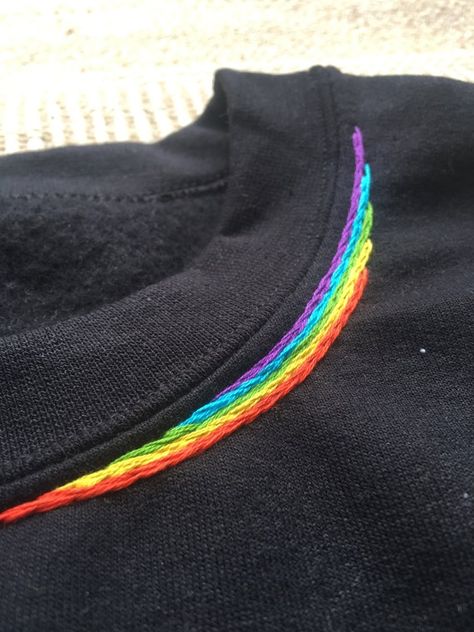 Embroidered Crewneck Rainbow Sweatshirt | Etsy Diy Pride Outfit Ideas, Embroidery On A Sweatshirt, Sweatshirt With Embroidery, Embroider Rainbow, Embroided T Shirts, Pride Embroidery Ideas, Embroidery Crewneck Ideas, Shirt Collar Embroidery, Embroidered Sweatshirt Ideas